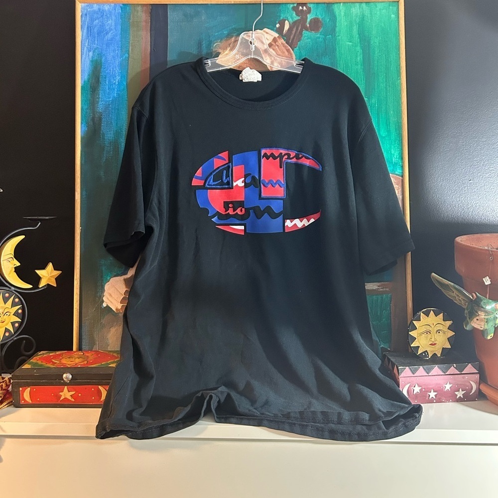Champion Black Graphic Logo Tee - Black/Blue/Red Vintage